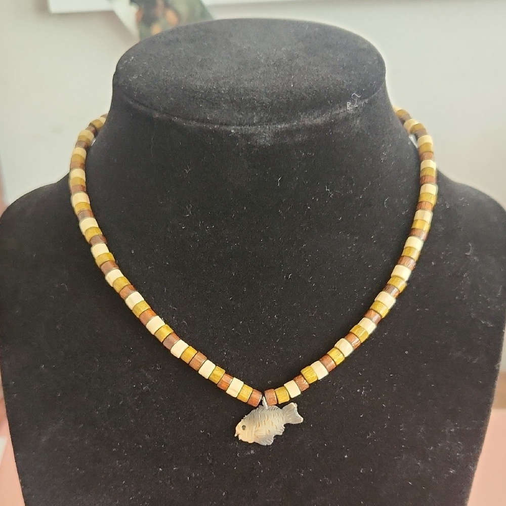 Beaded Necklace with Fish Pendant